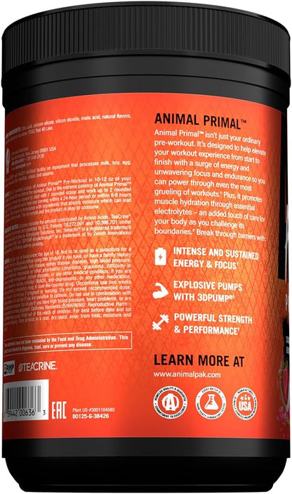 Animal Primal Muscle Hydration + Preworkout Powder ??Contains Beta Alanine, 3DPump, Caffeine & Electrolytes ??Improves Energy, Focus, Endurance & Absorption ??New Dragon Berry Flavor, 16.9 oz