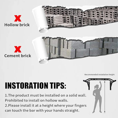 ptlsy Wall Mounted Pull Up Bar Multifunctional with Multi-grip Chin Up Bar Heavy Duty Dip Station for Home Gym Indoor Workout, Fitness Equipment, Dip Stand Supports to 440 Lbs