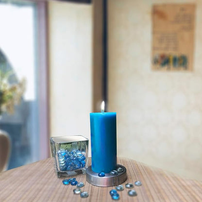 Simply Soson 3x6 inch Blue Pillar Candles Set of 3, Smooth Texture, Unscented Blue Candles, Dripless Candles, 3 inch Pillar Candles Ideal as Wedding, Parties, Spas, Dinner, Home Decoration, Church