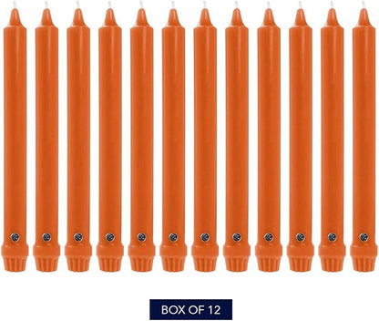 Colonial Candle Unscented Taper Candle, Classic Collection, Pumpkin, 12 in, Pack of 12 - Up to 10 Hours Burn