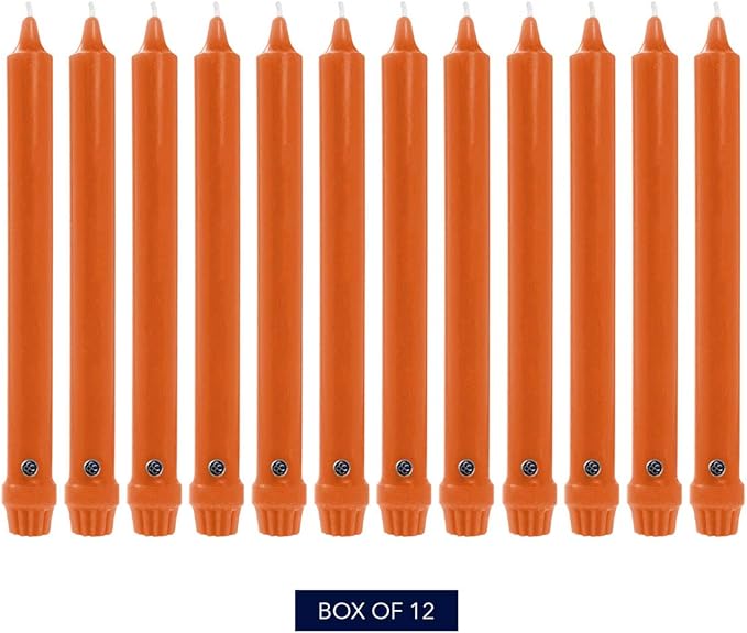 Colonial Candle Unscented Taper Candle, Classic Collection, Pumpkin, 8 In, Pack of 12 - Up to 6 Hours Burn