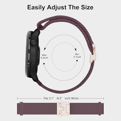 Braided Bands Compatible with Garmin Vivoactive 6/5/3/Venu 2 Plus/Forerunner 165/55/645/245 Music, 20mm Parachute Buckle Soft Stretchy Nylon Band for Garmin Venu/Sq/Sq 2/Vivomove HR Men Women