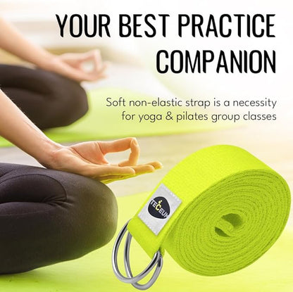 TECEUM Yoga Strap & Mat Strap – 2 IN 1 – Cotton – 6 ft 8 ft 10 ft (30+ colors) – Adjustable Non-Slip Belt for Yoga, Pilates, Stretching, Physical Therapy, Fitness & Home Workout – For Carrying Mats