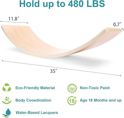 WOOD CITY Wobble Board, Wooden Balance Board Kids for Toddlers & Adults, Curvy Rocker Board for Yoga and Exercise Indoor & Outdoor, Open Ended Learning Toy Gift