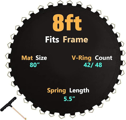 Trampoline Mat, Fits 8FT Frame, with 42/48 V-Rings and Spring Tool, Replacement Jumping Mat, Reinforce, UV-Resistant, Not Include Spring