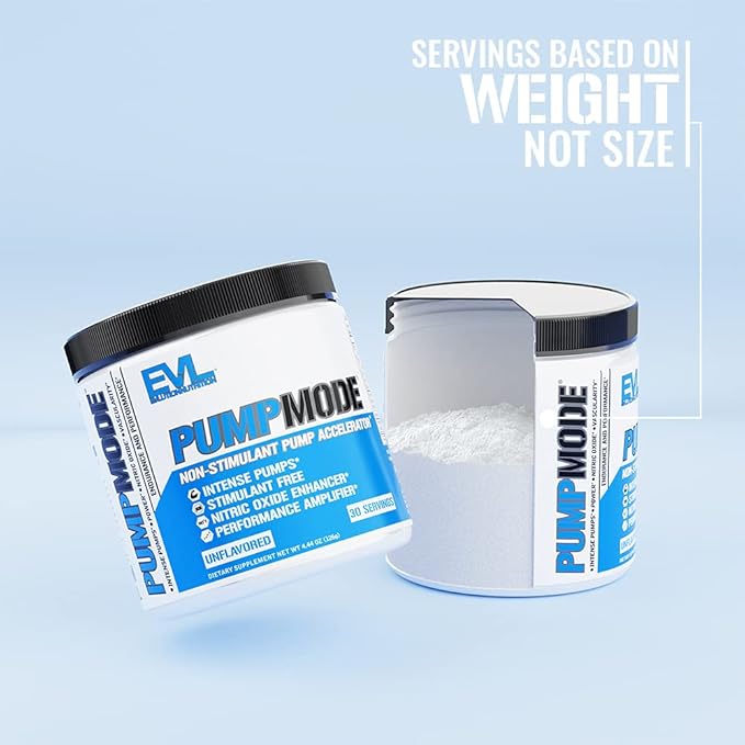 EVL PumpMode Nitric Oxide Supplement - Nitric Oxide Booster Pump Pre Workout Powder with Glycerol and Betaine for Muscle Recovery Growth and Endurance - Stim Free Pre Workout Drink (Unflavored)