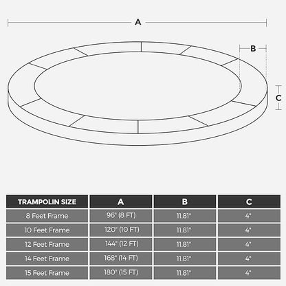 SONGMICS Trampoline Pad, 8ft 10ft 12ft 14ft 15ft Replacement Trampoline Safety Pad, Spring Cover