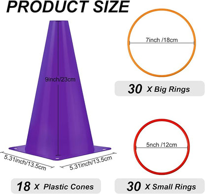 81 Pcs Plastic Cones Ring Toss Combo Set Outdoor Carnival Games, for Adults Birthday Party Throwing Backyard Lawn Game Booth, Speed Agility Practice Games, Mini Construction Traffic Safety Cones