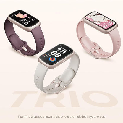 Health Fitness Tracker Smart Watch with 24/7 Heart Rate, Blood Oxygen, Sleep Tracker, Pedometer, 3 Colorful Bands & 3ATM Waterproof Activity Tracker with Step Calorie Counter, Bubble Pink