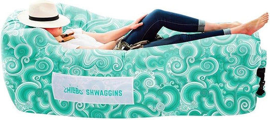 Chillbo Shwaggins Inflatable Couch – No-Pump Setup, Ripstop Polyester, Stability Pegs, Fun Prints