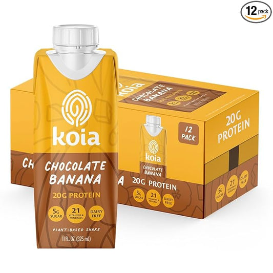 Koia Plant Based Protein Shake, Chocolate Banana, 20g Protein, 5g Sugar, 6g Prebiotic Fiber, 21