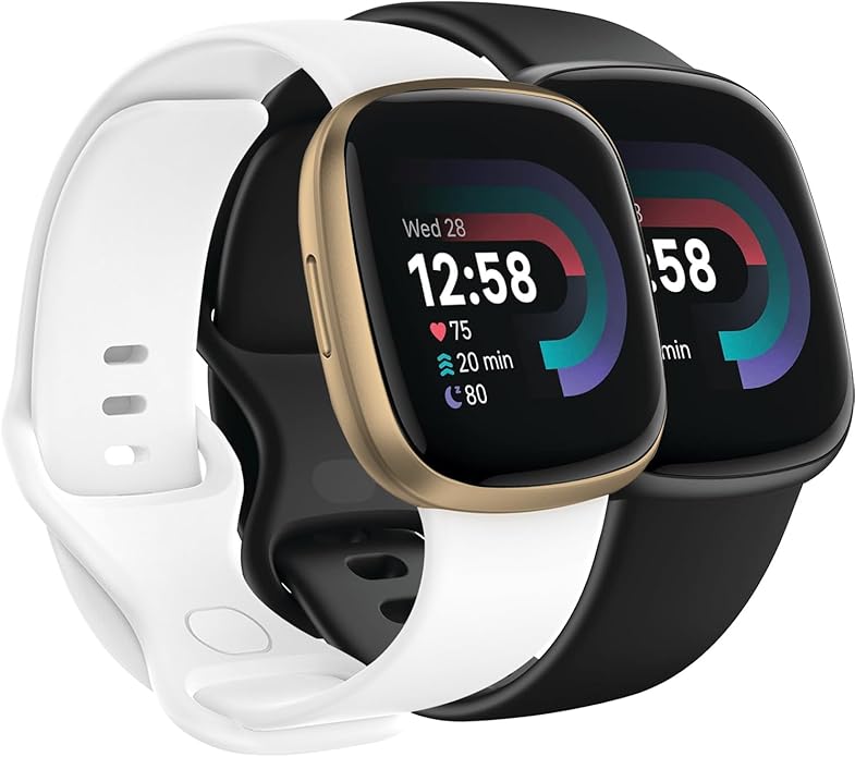 Compatible with Fitbit Versa 4 / Fitbit Versa 3 / Fitbit Sense/Sense 2 Bands, Soft Silicone Replacement band for Women Men 2 Pack