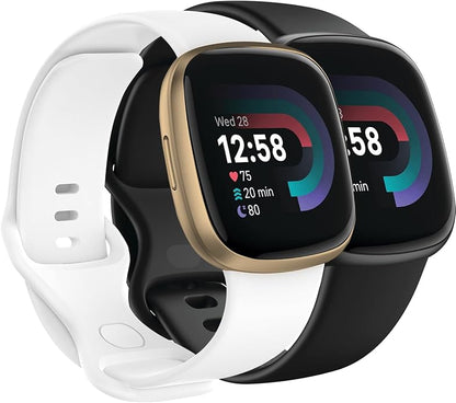 Compatible with Fitbit Versa 4 / Fitbit Versa 3 / Fitbit Sense/Sense 2 Bands, Soft Silicone Replacement band for Women Men 2 Pack