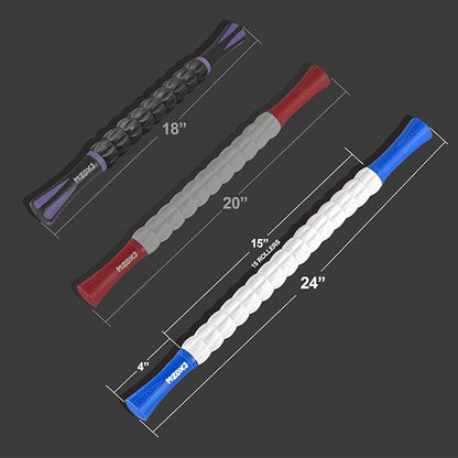 Muscle Roller, Massage Roller Stick for Athletes, Ideal for Relieving Muscle Soreness, Cramping and Tightness in Legs, Arms, Back and Calves (Blue White-24 inch)
