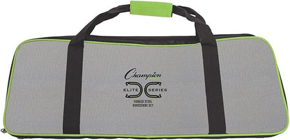 Champion Sports Horseshoe Set: Traditional Outdoor Lawn Game includes Four Professional Solid Steel Horseshoes with Solid Steel Stakes & Carrying Storage Case