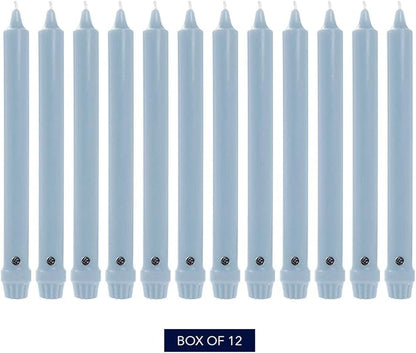 Colonial Candle Unscented Taper Candle, Classic Collection, Coastal Blue, 10 in, Pack of 12 - Up to 8 Hours Burn