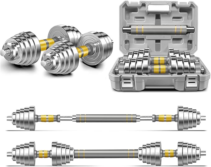 PHOEROS Adjustable Dumbbell Set - 44/66/88 LBS weights set, Dumbbell Barbell 3 in 1, Steel Dumbbells Pair with Connecting Rod for Adults Women Men Fitness Workout, Home Gym Exercise Training Equipment