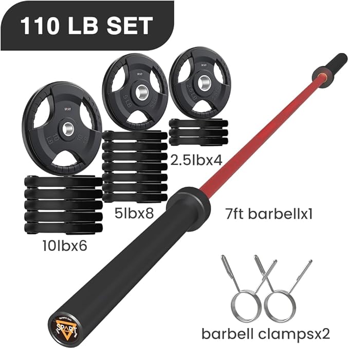 7FT Olympic Barbell Bar with Weight Plate Set Combo, Solid Olympic Bar with Bearings, 700Lbs Capacity Weight Bar for Home Gym Strength Training, Weightlifting, Powerlifting, Fit for 2" Olympic Plates