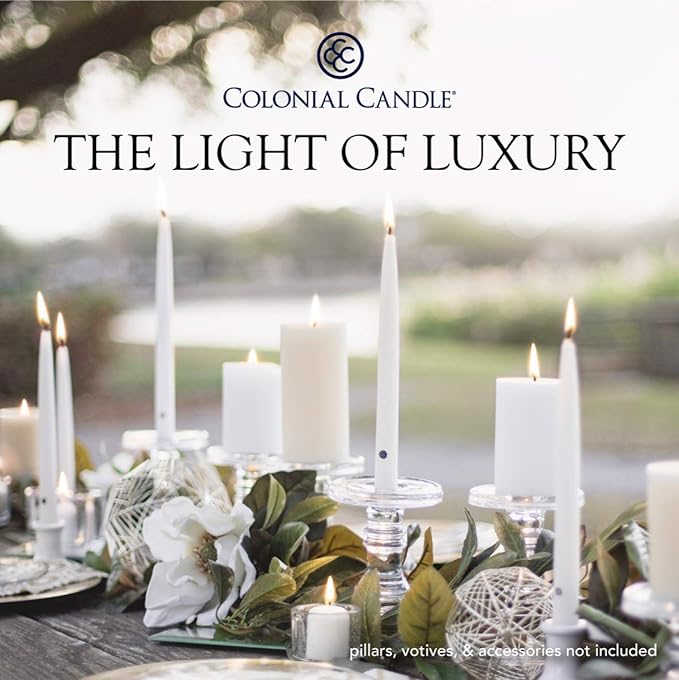 Colonial Candle Unscented Taper Candle, Handipt Collection, Ivory, 10 In, Pack of 12 - Up to 8 Hours Burn