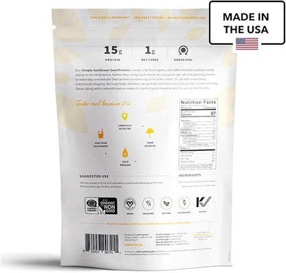 Sprout Living Simple Sunflower Seed Protein Powder, 15 Grams Organic Plant Based Protein Powder Without Artificial Sweeteners, Non Dairy, Non-GMO, Vegan, Gluten Free, Keto Drink Mix (1 Pound)