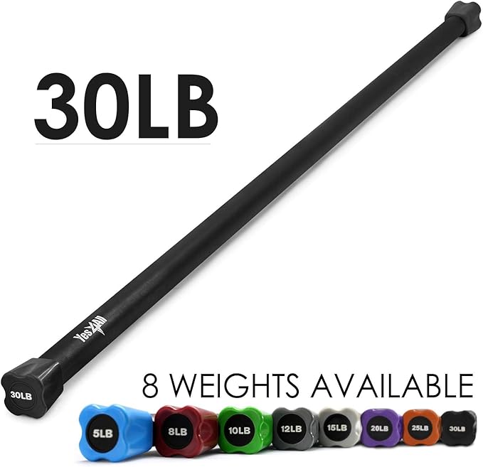 Yes4All Total Body Workout Weighted Bar, Resistance Band Bar, Racks for Strength Training, Exercise Bar for Yoga in Home and Gym - Single/Combo
