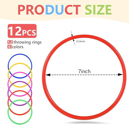 OBTANIM 12 Pcs Plastic 7 Inch Ring Toss Game for Kids and Outdoor Toss Rings for Speed and Agility Practice Game, Random Colors