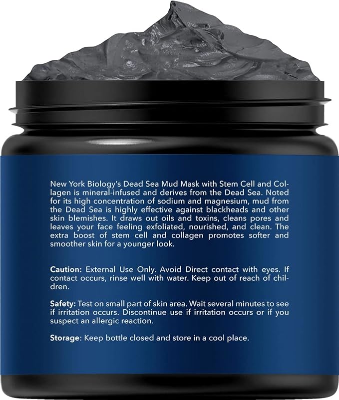 New York Biology Dead Sea Mud Mask for Face, Body | with Stem Cell and Collagen | Spa Quality Pore Refiner for Oily Skin | Natural Skincare for Women, Men | Tighten Skin | 4 oz (Pack of 2)