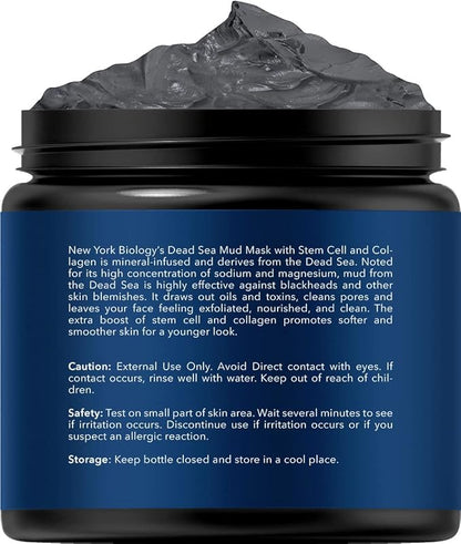 New York Biology Dead Sea Mud Mask for Face, Body | with Stem Cell and Collagen | Spa Quality Pore Refiner for Oily Skin | Natural Skincare for Women, Men | Tighten Skin | 4 oz