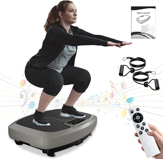 Vibration Plate Exercise Machine - Whole Body Workout Vibration Platform Lymphatic Drainage Machine for Weight Loss Home Fitness with Resistance Bands Remote