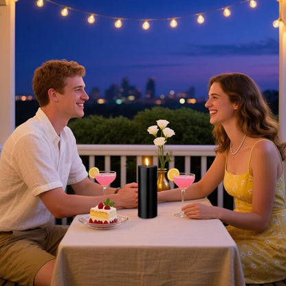 2 Packs 3x8 Inch Black Pillar Candles, Dripless Unscented Cylinder Wax Candles for Wedding, Home Decor, Dinner Table, Party, Power Outage, Emergency - 100 Hours Burn Time