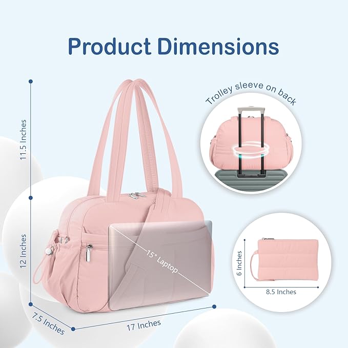 TOPDesign Travel Duffel Bag for Women, Puffer Gym Bag Sports Tote with Wet Pocket, Carry On Weekender with Luggage Sleeve (Pink)