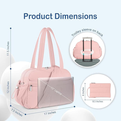 TOPDesign Travel Duffel Bag for Women, Puffer Gym Bag Sports Tote with Wet Pocket, Carry On Weekender with Luggage Sleeve (Pink)