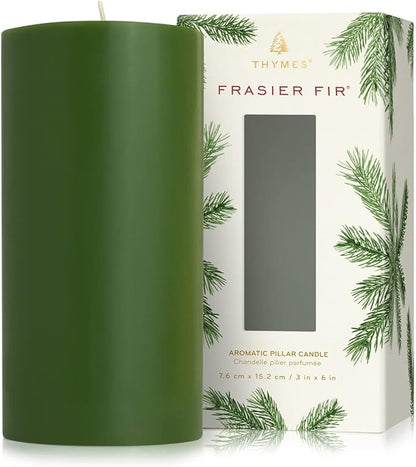 Thymes Frasier Fir Scented Candles for Home Decor - Green Pillar Candles for Women & Men - Place on Candle Holder - Luxury Home Fragrance Gifts - Large (3" x 6" Pillar)