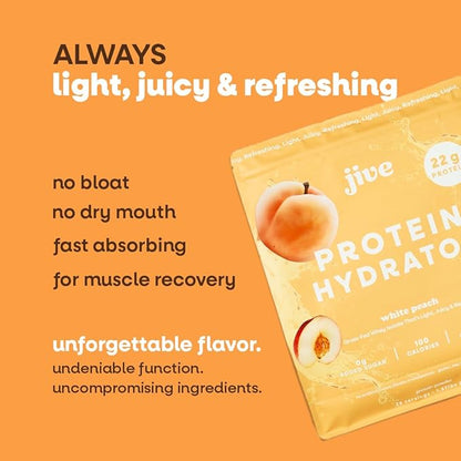 Jive Clear Protein Powder - 22g Grass-Fed Whey Isolate, 25 Servings - White Peach - 895mg of Electrolytes - Zero Added Sugar - Clear Drink Protein Water & Juice