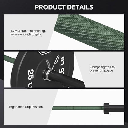 7FT Olympic Barbell Bar with Weight Plate Set Combo, Solid Olympic Bar with Bearings, 700Lbs Capacity Weight Bar for Home Gym Strength Training, Weightlifting, Powerlifting, Fit for 2" Olympic Plates