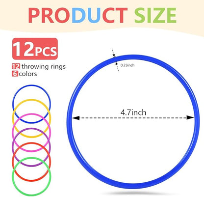 OBTANIM 12 Pcs Plastic Ring Toss Game for Kids and Outdoor Toss Rings for Speed and Agility Practice Game, Random Colors