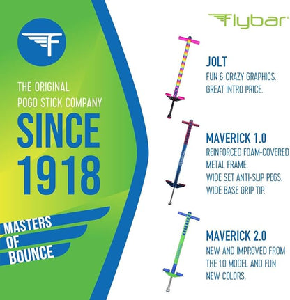 Flybar Jolt Pogo Stick for Kids Ages 6 and Up, 40 to 80 Pounds, Perfect for Beginners, Easy Grip Foam Handles, Anti-Slip Foot Pegs, Outdoor Toys for Boys, Jumper Toys for Girls, Outside Toys for Kids