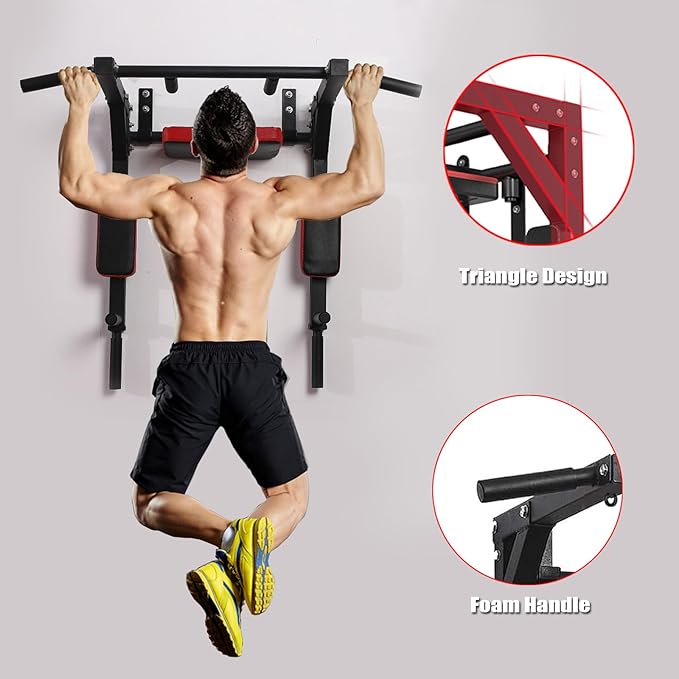 Wall Mounted Pull up Bar Multifunctional Chin up Bar Strength Training Pull-up Bar for Indoor Home Gym Fitness, Supports to 440 Lbs…