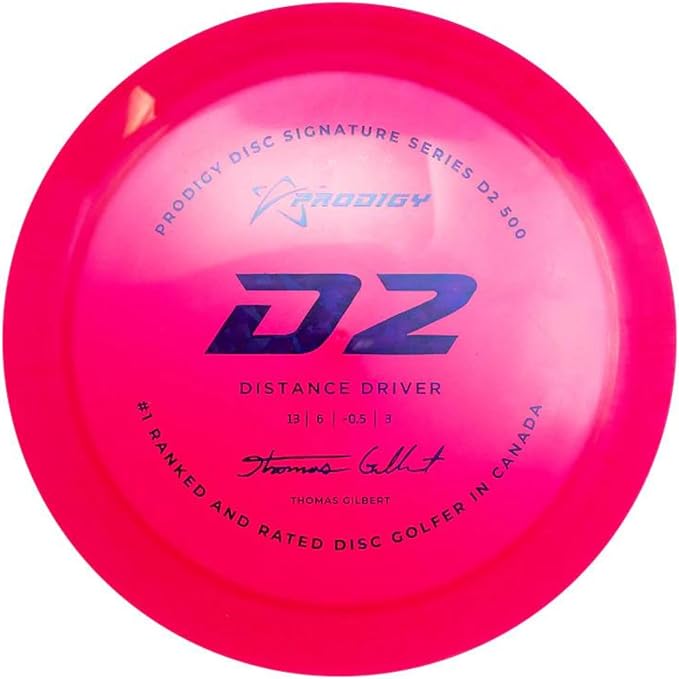 Prodigy D2 500 Plastic - Thomas Gilbert 2022 Signature Series | Overstable Disc Golf Distance Driver | Great Grip in All Conditions | Designed for Strong Throwers | Colors May Vary (170-174g)
