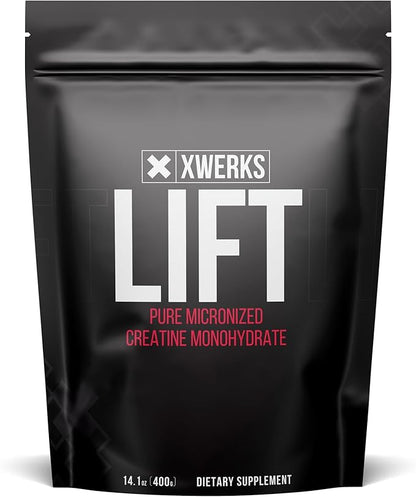 Xwerks Lift Micronized Creatine Monohydrate Powder, Unflavored, 80 Servings, 100% Pure Natural 5000mg Creatine Formula, Highly Soluble Mass Gainer Supplement, Pre Workout for Muscle Growth Recovery