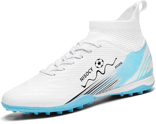 NISOCY Soccer Shoes for Mens Womens Professional Cleats High-Top Athletic Turf Football Shoe