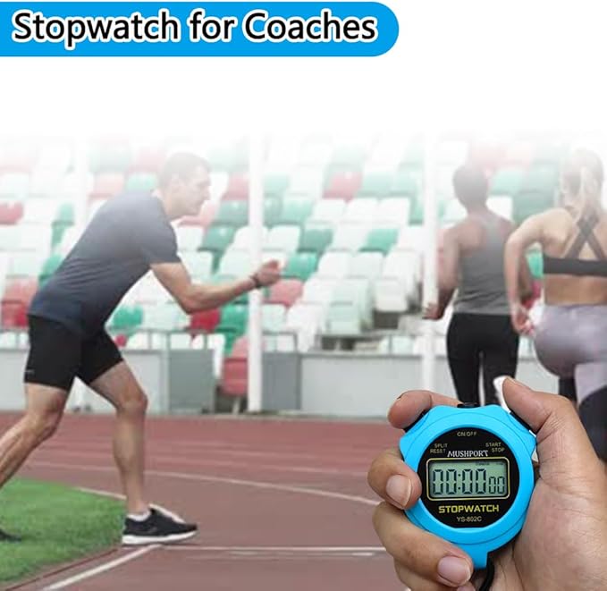 Stopwatch Timer Only Stopwatch Mode, ON/Off Silent Simple Operation, Without Clock Date Countdown, Digital Stop Watch for Sports Kids Coaches Swimming Running, Blue