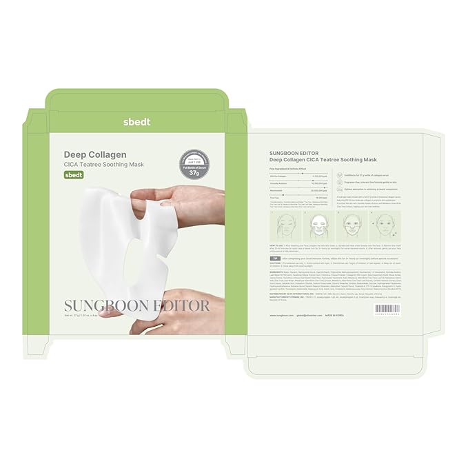 SUNGBOON EDITOR Deep Collagen CICA Tea tree Overnight Mask 37gx4ea | Real Collagen Face Mask with Tea tree & Centella | Acne Face Mask for Calming & Soothing | Korean Skin Care