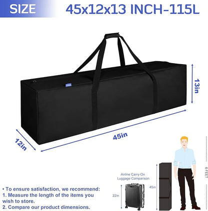 INFANZIA 45inch Sports Duffel Travel Bag, 115L Extra Large Duffel Luggage Bag with Upgrade Zipper, Water Resistant & Foldable Equipment Storage Bag for Camping Tent Tripod Fishing, 2PCS