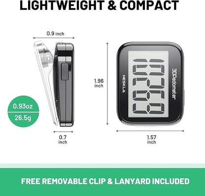 3D Pedometer for Walking, Simple Step Counter with Large Digital Display, Step Tracker with Removable Clip Lanyard, Accurately Track Steps for Men Women Kids Adults Seniors