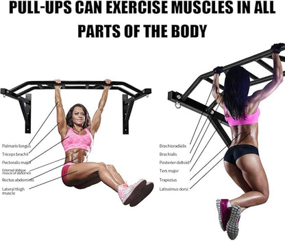 Wall Mounted Pull up Bar Multifunctional Chin up Bar Strength Training Pull-up Bar for Indoor Home Gym Fitness, Supports to 440 Lbs…