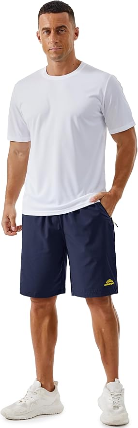 TACVASEN Men's Running Athletic Shorts 9" Quick Dry Workout Gym Shorts Lightweight Summer Shorts 3 Zipper Pockets