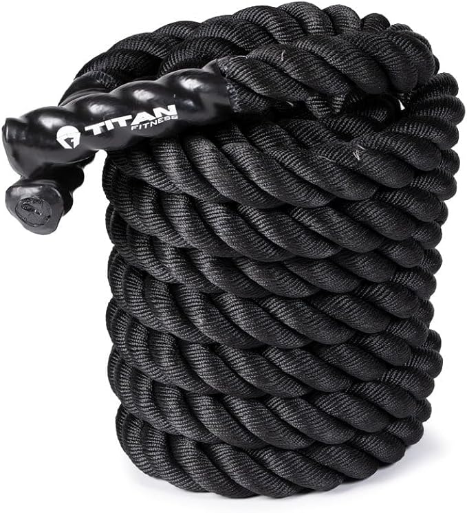 Titan Fitness Battle Rope 50ft x 2in, Poly Dacron Heavy Rope for Home Gym Conditioning Workouts, Cross-Train, Strength Training Exercises