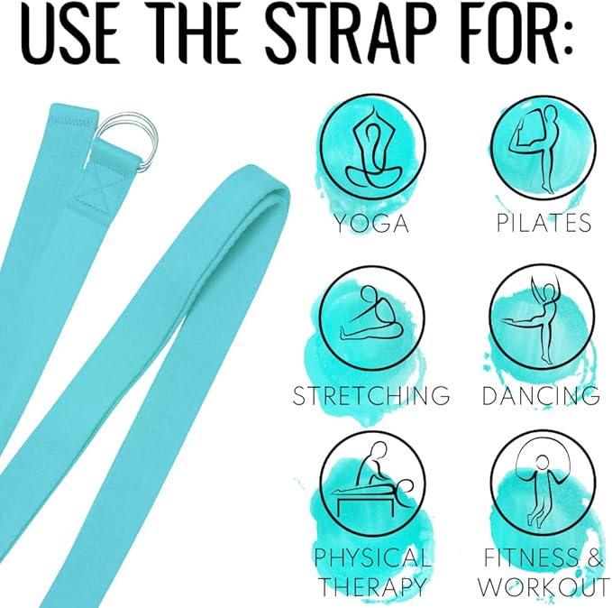 TECEUM Yoga Strap & Mat Strap – 2 IN 1 – Cotton – 6 ft 8 ft 10 ft (30+ colors) – Adjustable Non-Slip Belt for Yoga, Pilates, Stretching, Physical Therapy, Fitness & Home Workout – For Carrying Mats