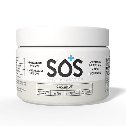 SOS Hydration Coconut Electrolyte Drink Mix (31 Servings) – Low Sugar, 15 Calorie, Keto-Friendly & Rapid Rehydration